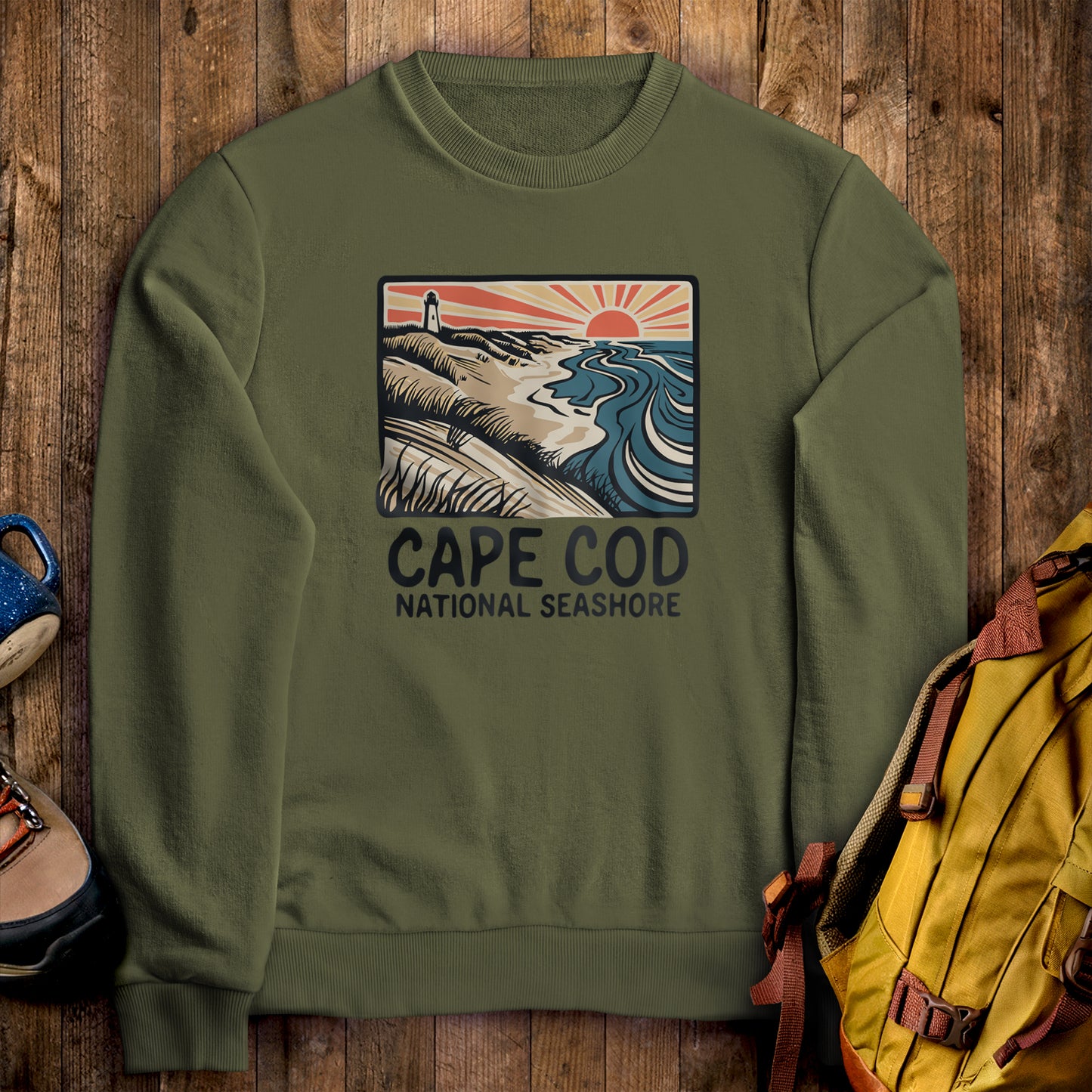 Cape Cod National Seashore Crewneck Sweatshirt Military Green Adventure and Outdoors Themed Sweatshirt