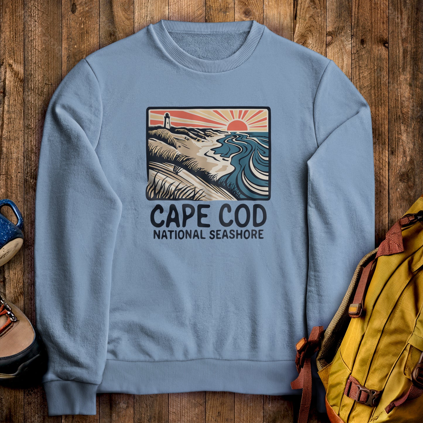 Cape Cod National Seashore Crewneck Sweatshirt Stone Blue Adventure and Outdoors Themed Sweatshirt