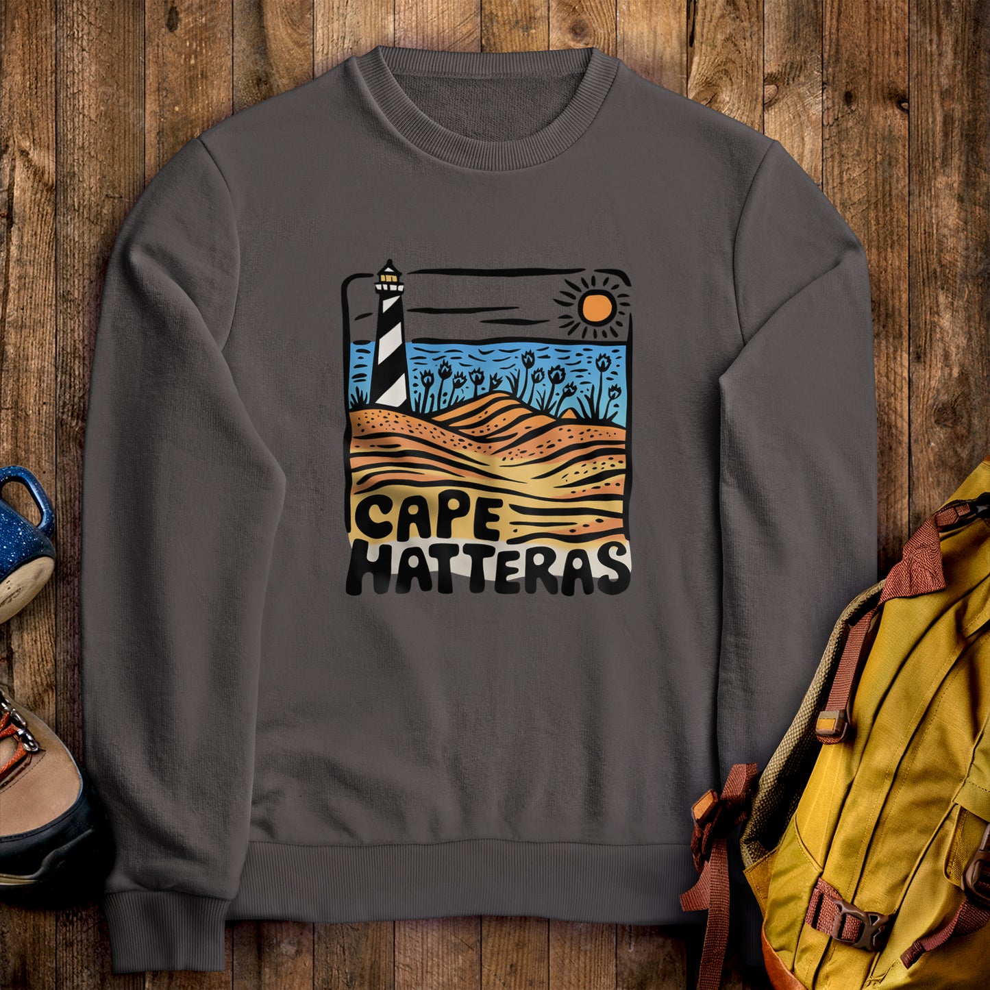 Cape Hatteras National Seashore Crewneck Sweatshirt Charcoal Adventure and Outdoors Themed Sweatshirt