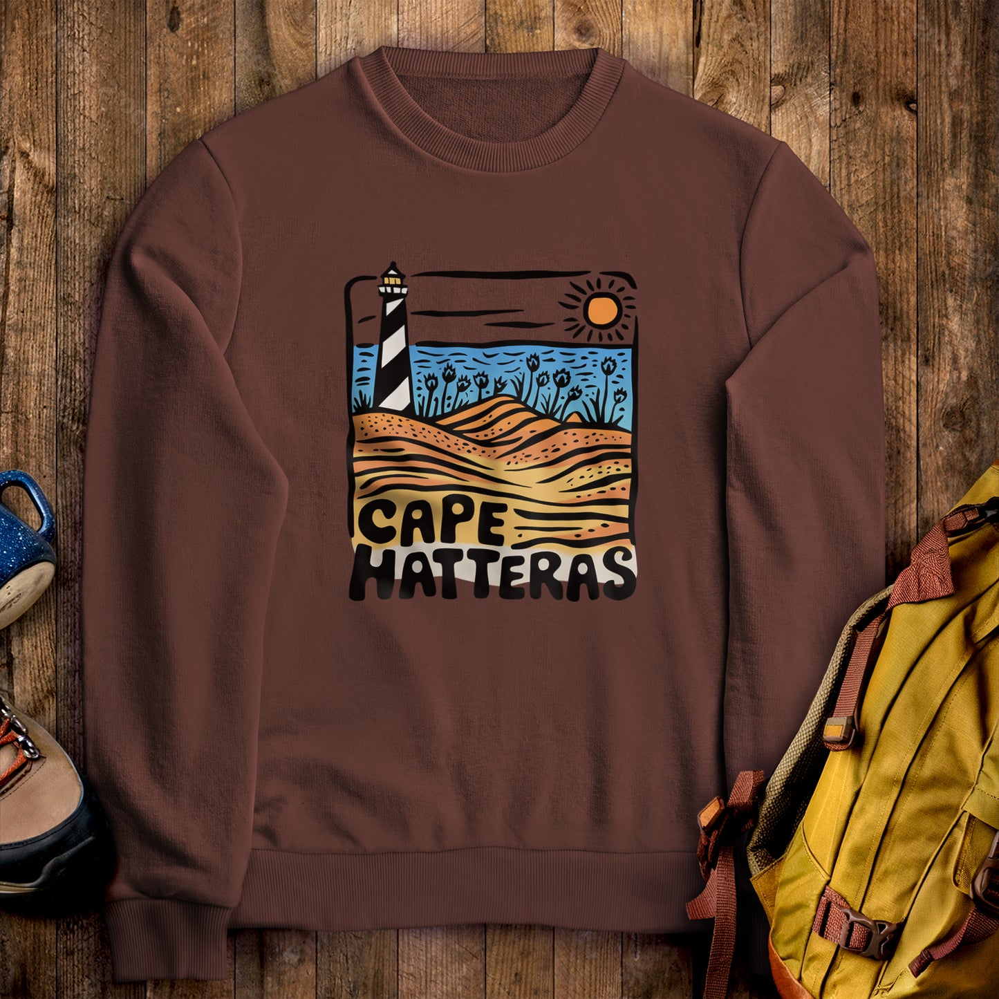 Cape Hatteras National Seashore Crewneck Sweatshirt Cocoa Adventure and Outdoors Themed Sweatshirt