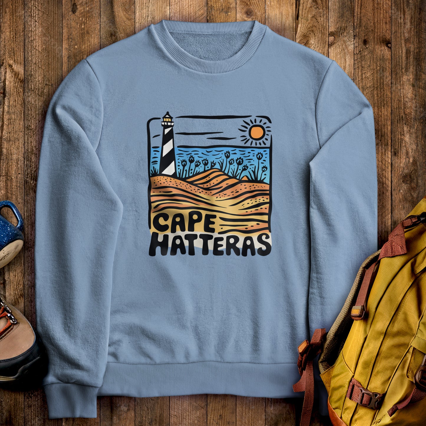 Cape Hatteras National Seashore Crewneck Sweatshirt Stone Blue Adventure and Outdoors Themed Sweatshirt