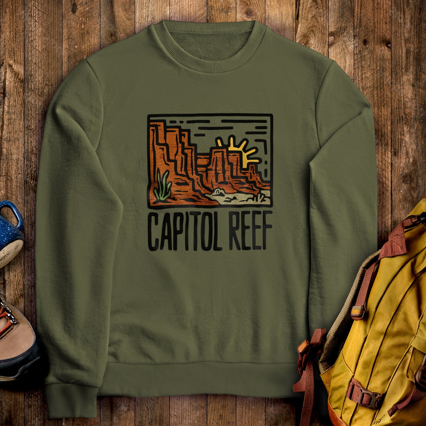 Capitol Reef National Park Crewneck Sweatshirt Military Green Adventure and Outdoors Themed Sweatshirt