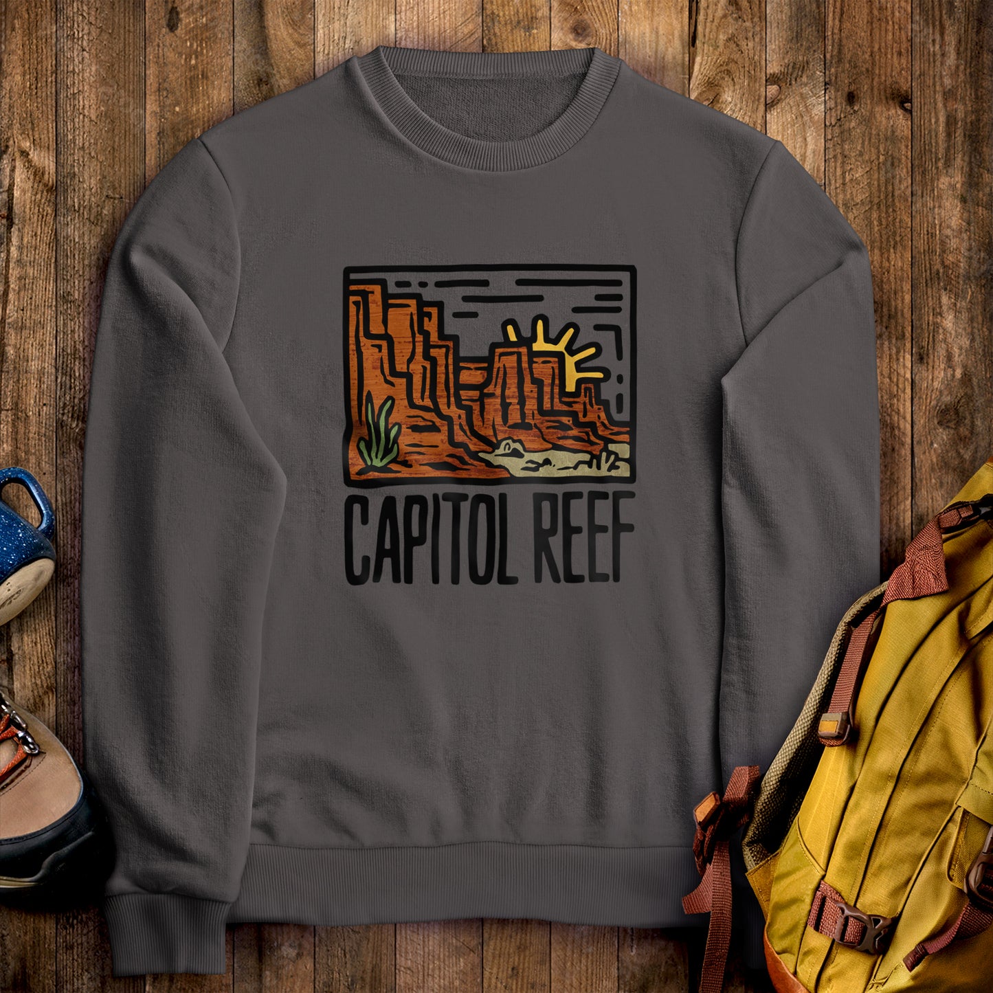 Capitol Reef National Park Crewneck Sweatshirt Charcoal Adventure and Outdoors Themed Sweatshirt
