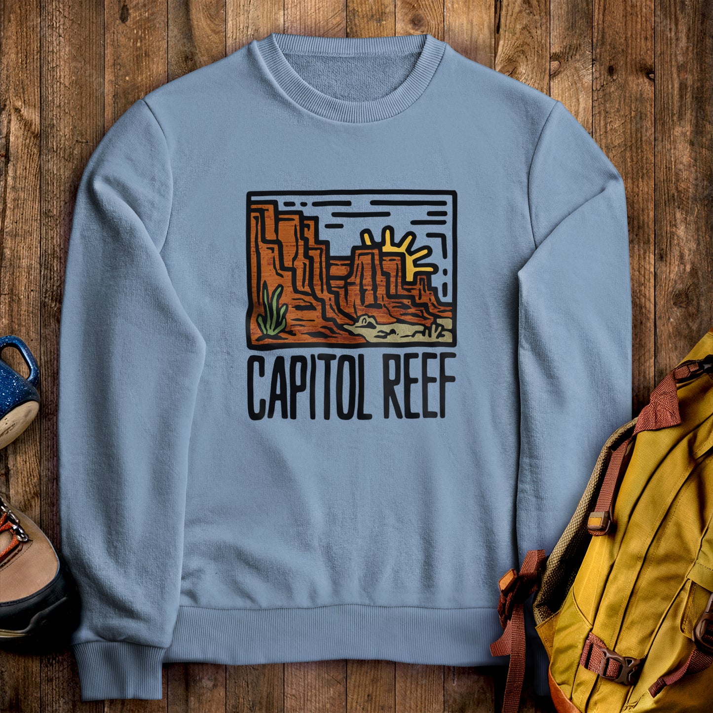 Capitol Reef National Park Crewneck Sweatshirt Stone Blue Adventure and Outdoors Themed Sweatshirt