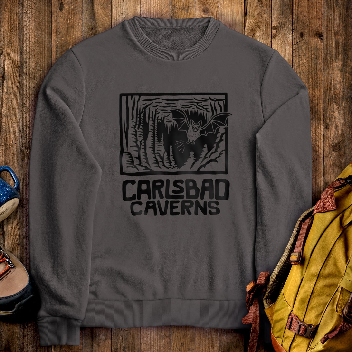 Carlsbad Caverns National Park Crewneck Sweatshirt Charcoal Adventure and Outdoors Themed Sweatshirt