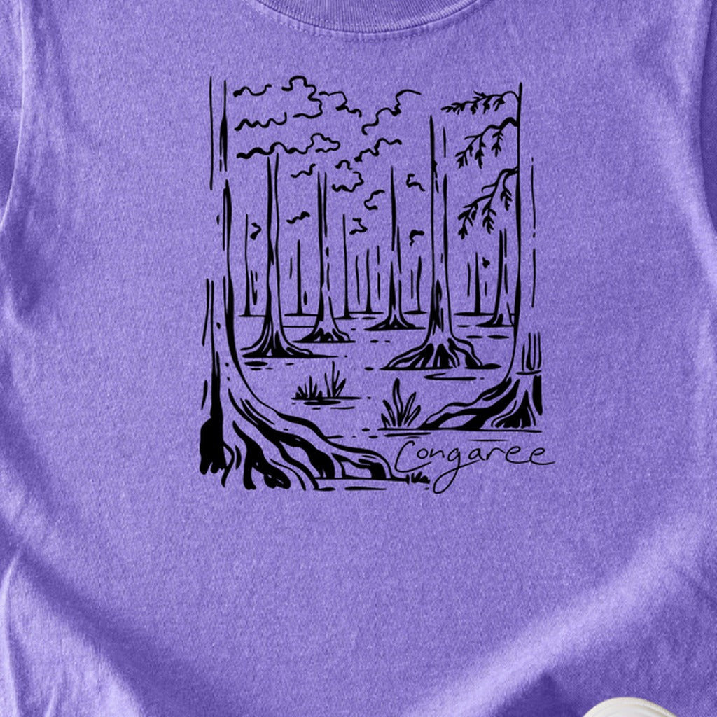 Congaree National Park Line Drawing Kids Cotton T-Shirt