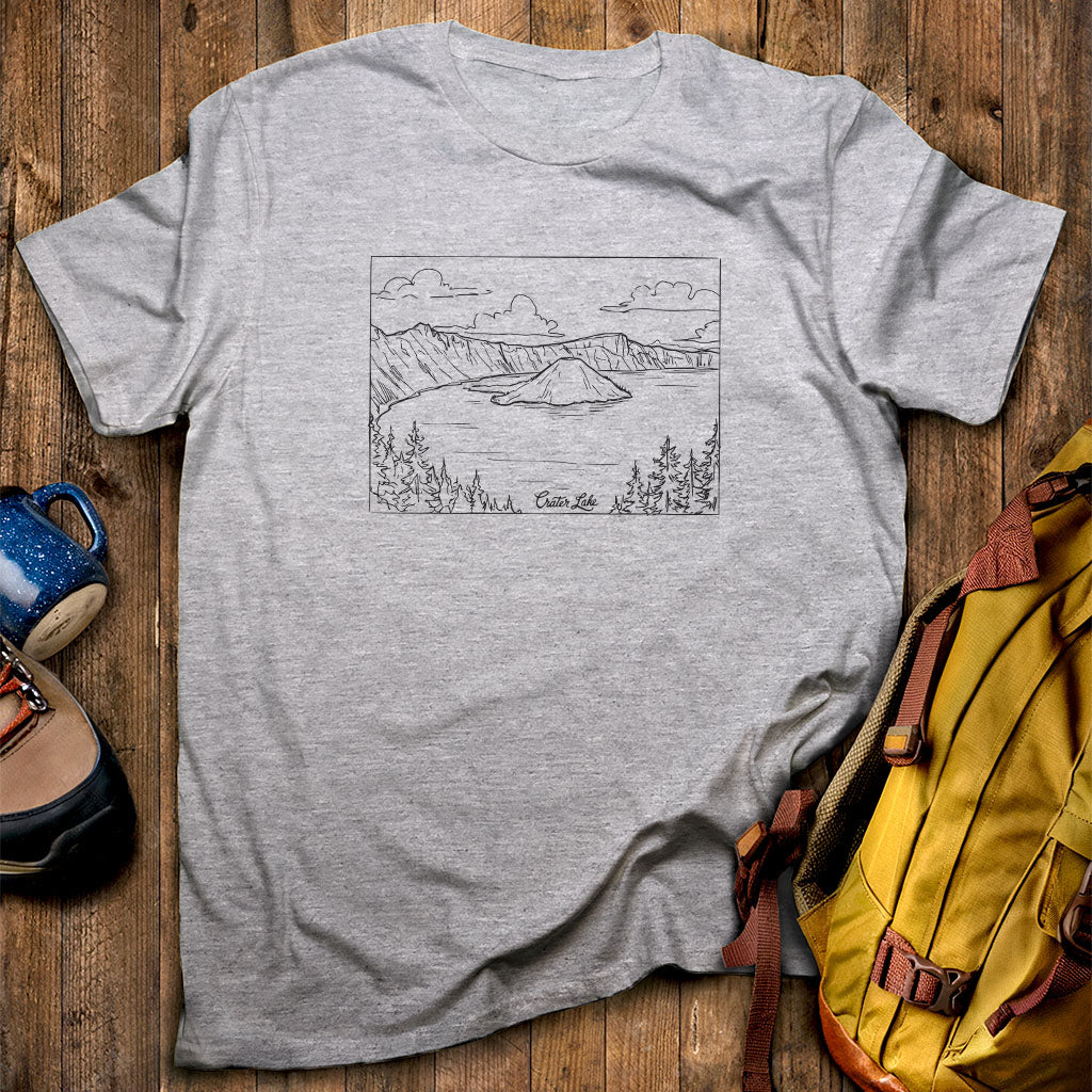Crater Lake Line Drawing T-Shirt