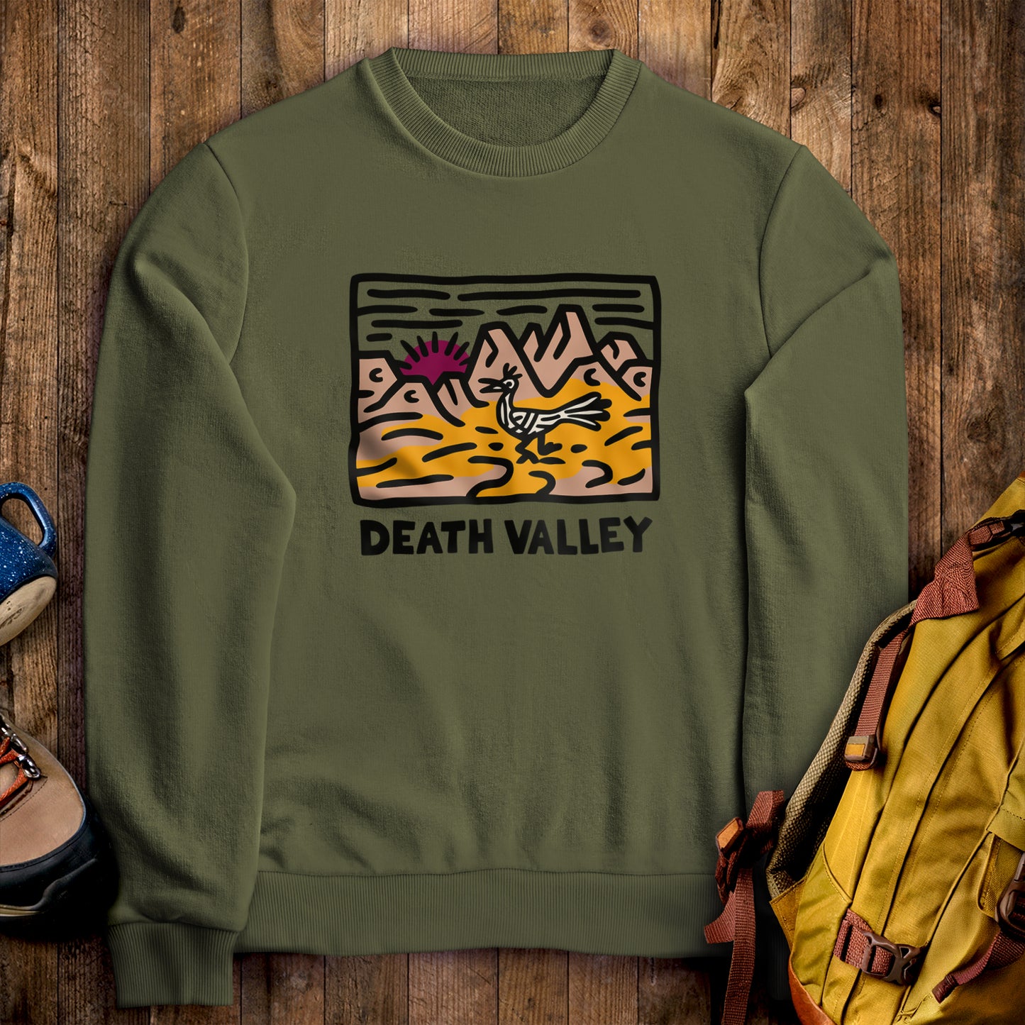 Death Valley National Park Crewneck Sweatshirt Military Green Adventure and Outdoors Themed Sweatshirt