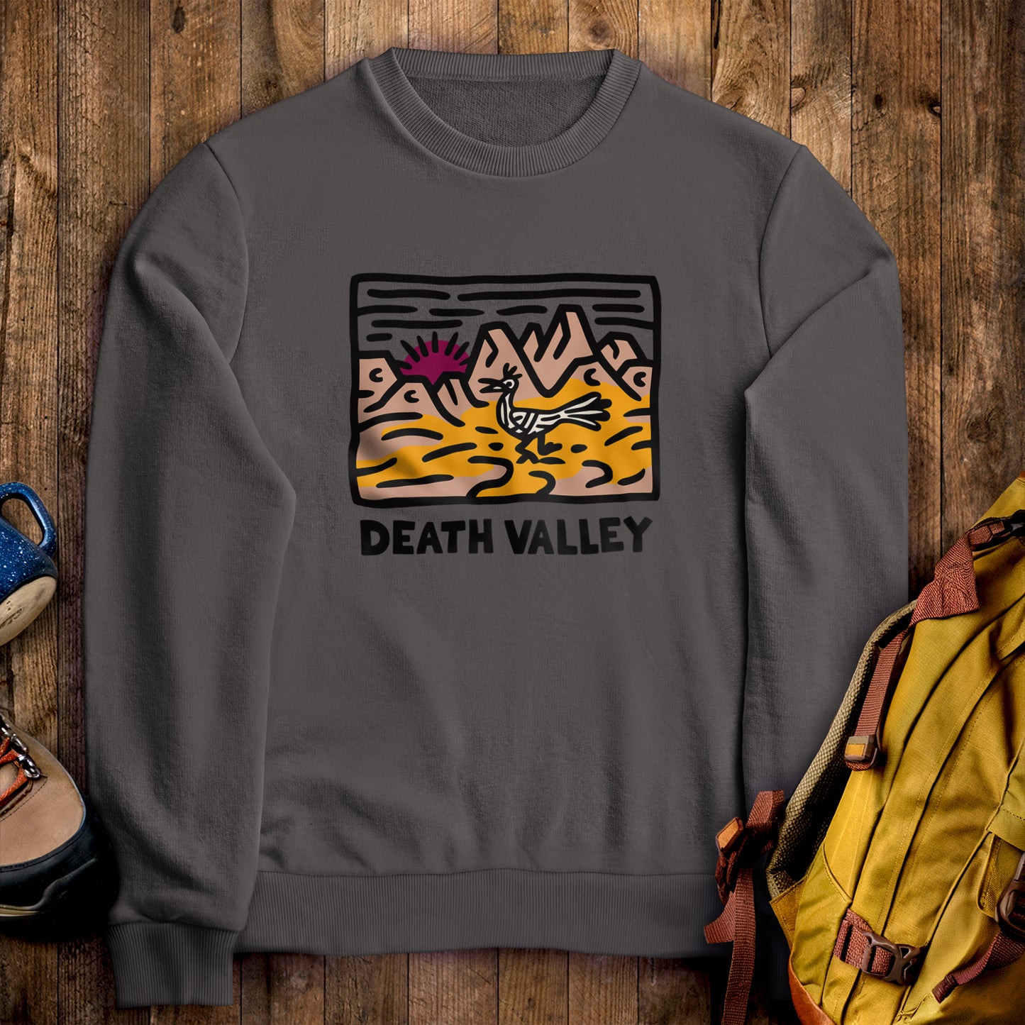 Death Valley National Park Crewneck Sweatshirt Charcoal Adventure and Outdoors Themed Sweatshirt