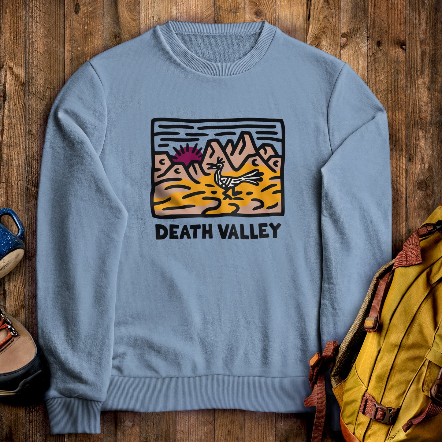Death Valley National Park Crewneck Sweatshirt Stone Blue Adventure and Outdoors Themed Sweatshirt