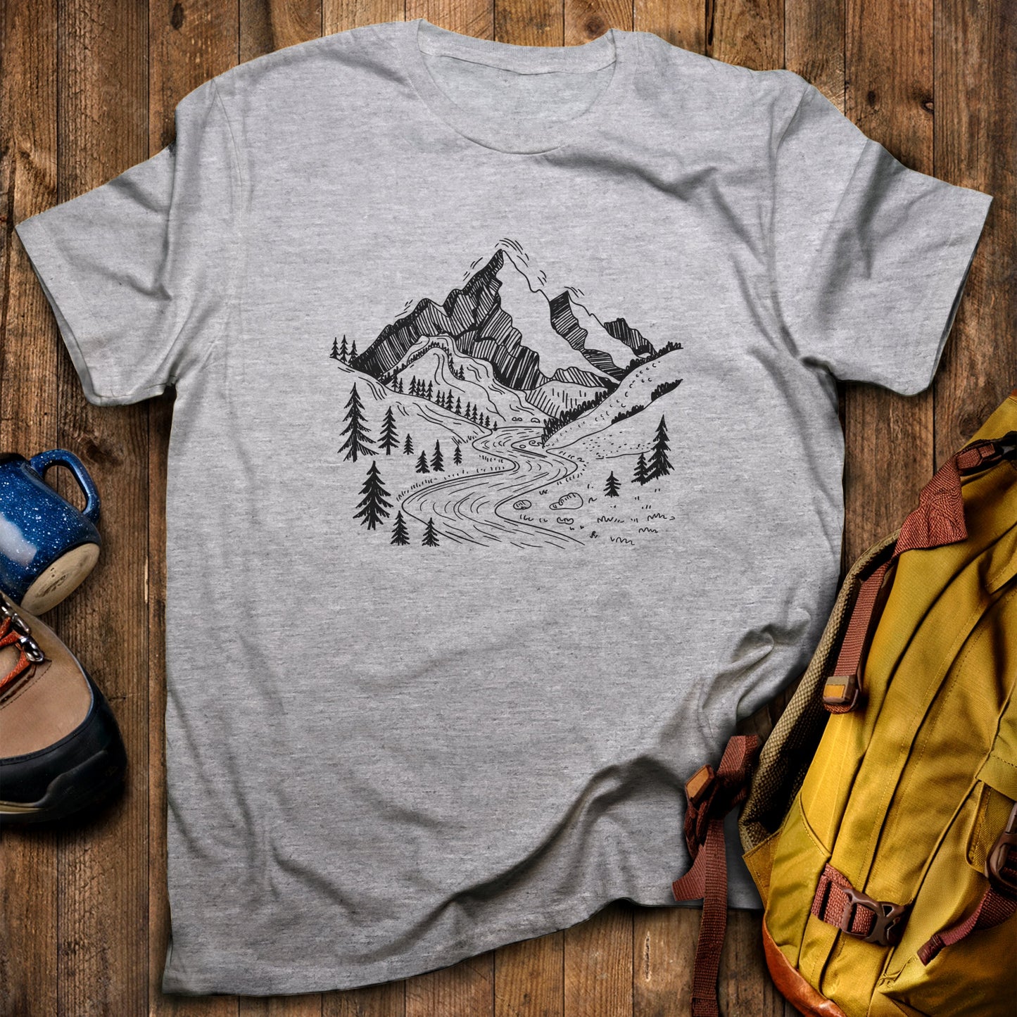 North Cascades Doodle T-Shirt Sport Grey Adventure and Outdoors Themed T-Shirt