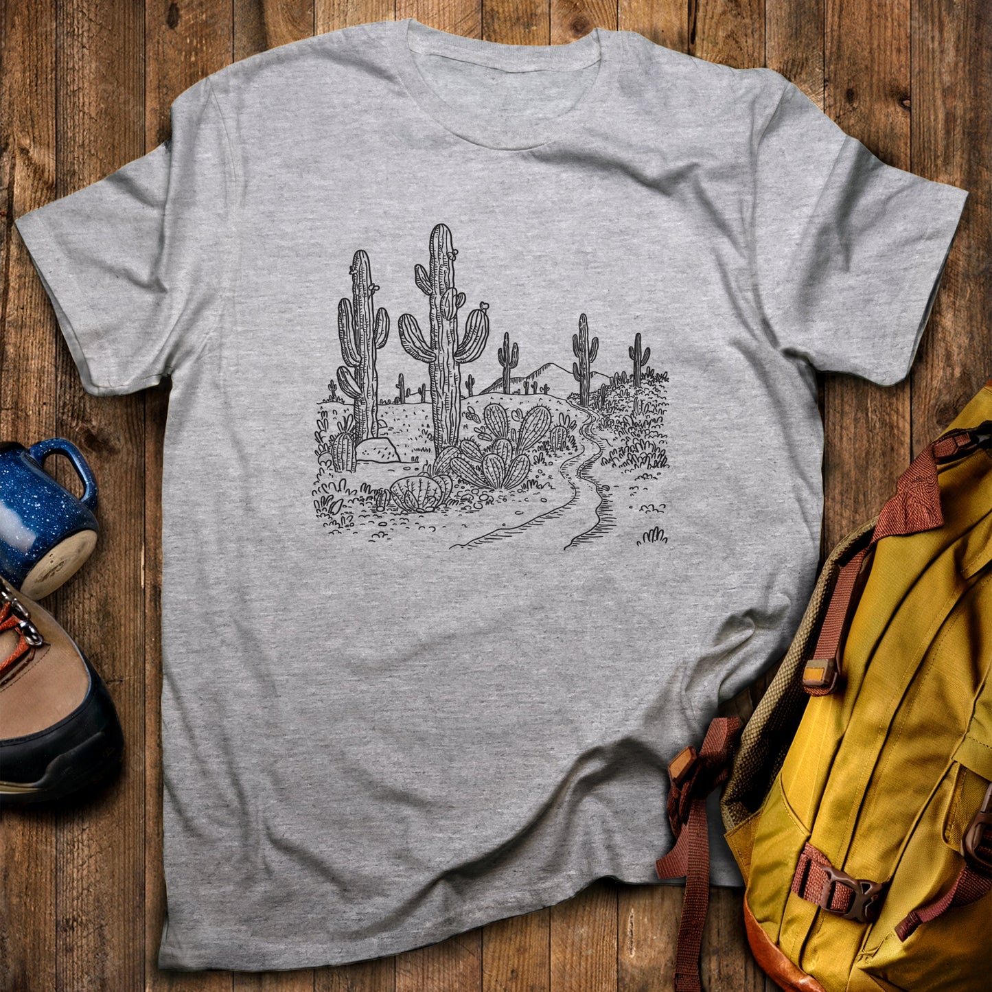 Saguaro Doodle T-Shirt Sport Grey Adventure and Outdoors Themed T-Shirt