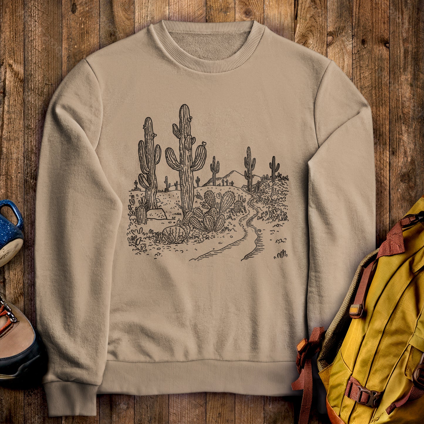 Saguaro Doodle Crewneck Sweatshirt Sand Adventure and Outdoors Themed Sweatshirt
