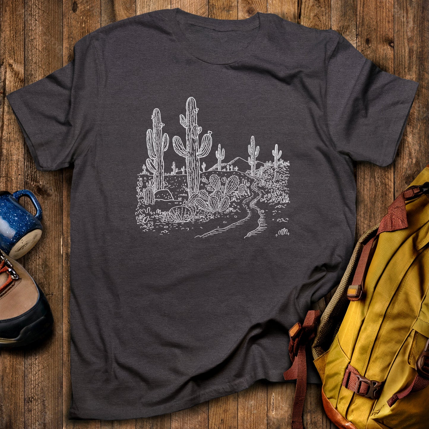 Saguaro Doodle T-Shirt Dark Heather Adventure and Outdoors Themed T-Shirt