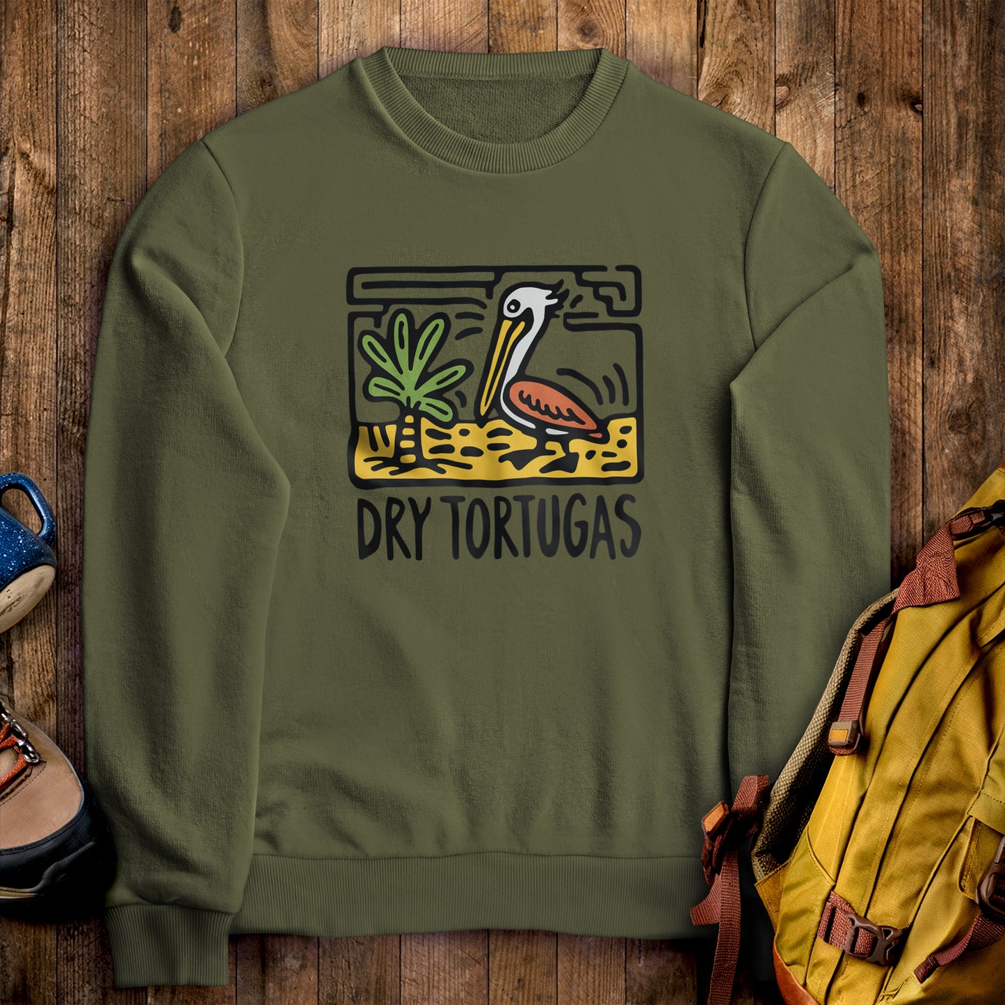 Dry Tortugas National Park Crewneck Sweatshirt Military Green Adventure and Outdoors Themed Sweatshirt