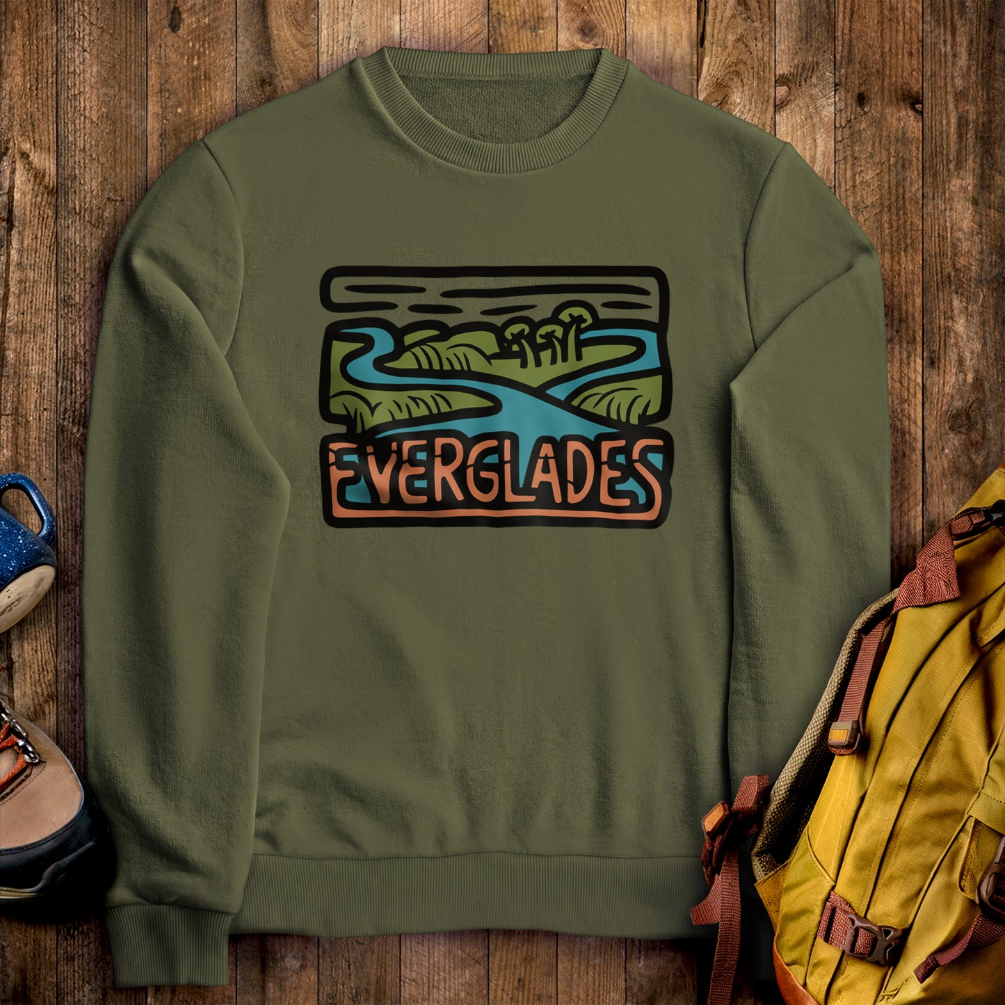Everglades National Park Crewneck Sweatshirt Military Green Adventure and Outdoors Themed Sweatshirt