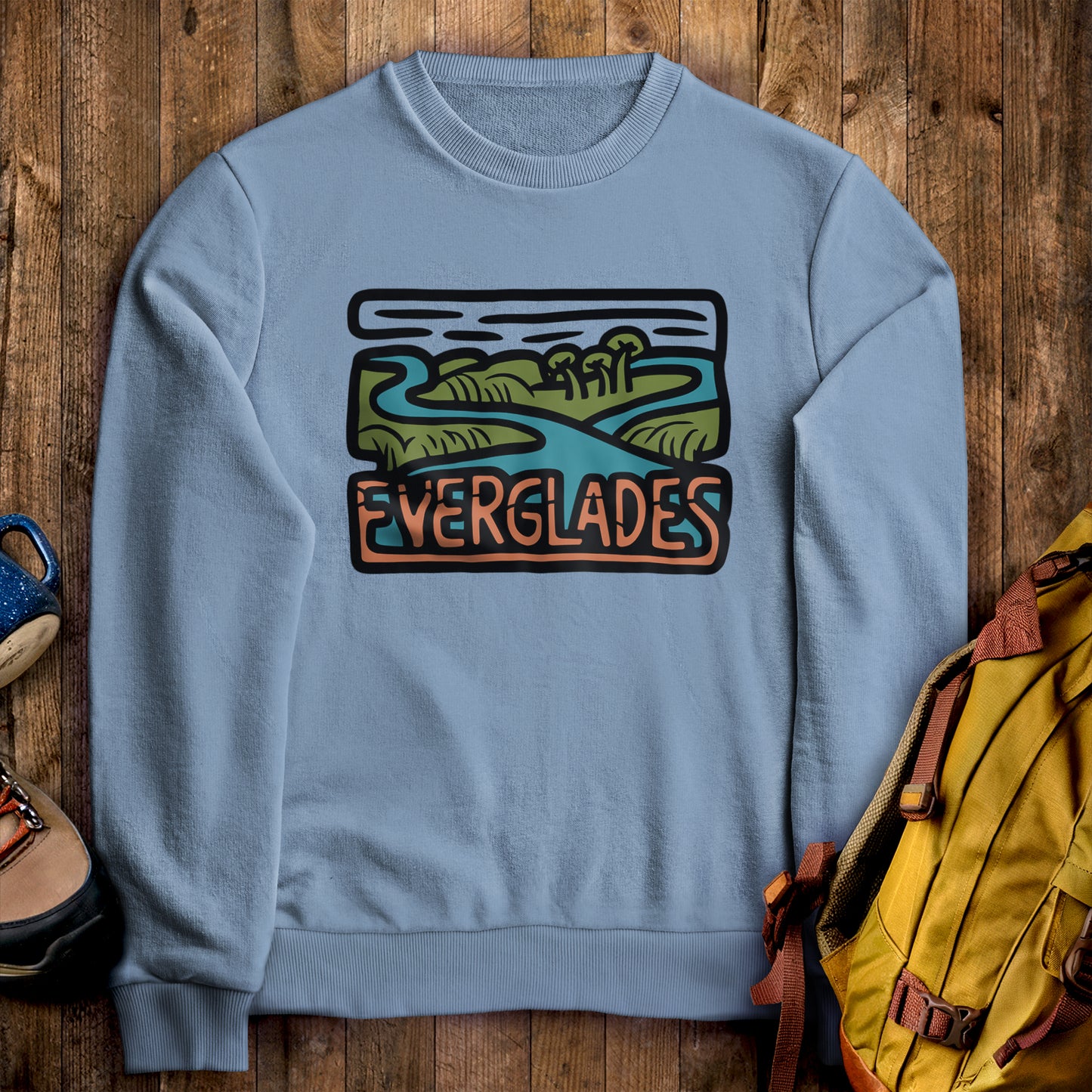 Everglades National Park Crewneck Sweatshirt Stone Blue Adventure and Outdoors Themed Sweatshirt