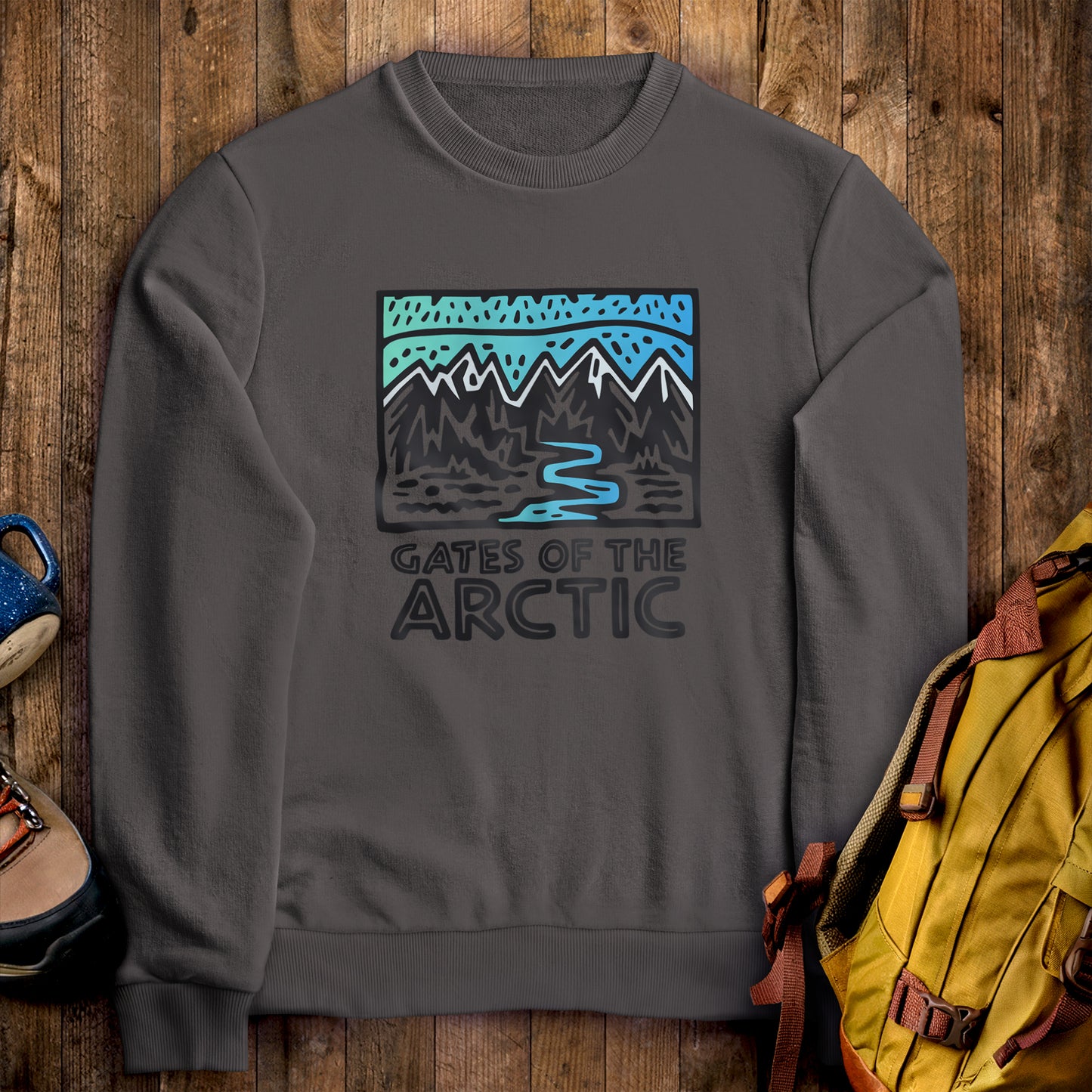 Gates of the Arctic National Park Crewneck Sweatshirt Charcoal Adventure and Outdoors Themed Sweatshirt