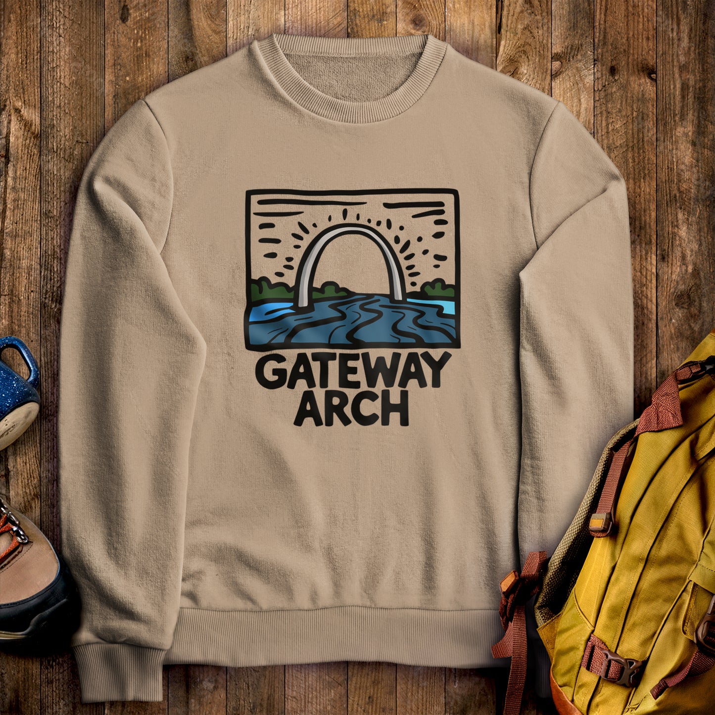Gateway Arch National Park Crewneck Sweatshirt Sand Adventure and Outdoors Themed Sweatshirt