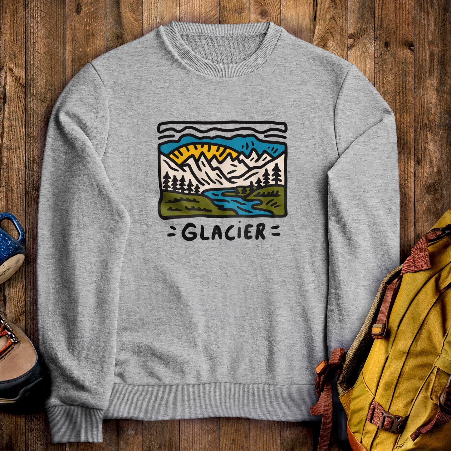 Glacier National Park Crewneck Sweatshirt Sport Grey Adventure and Outdoors Themed Sweatshirt