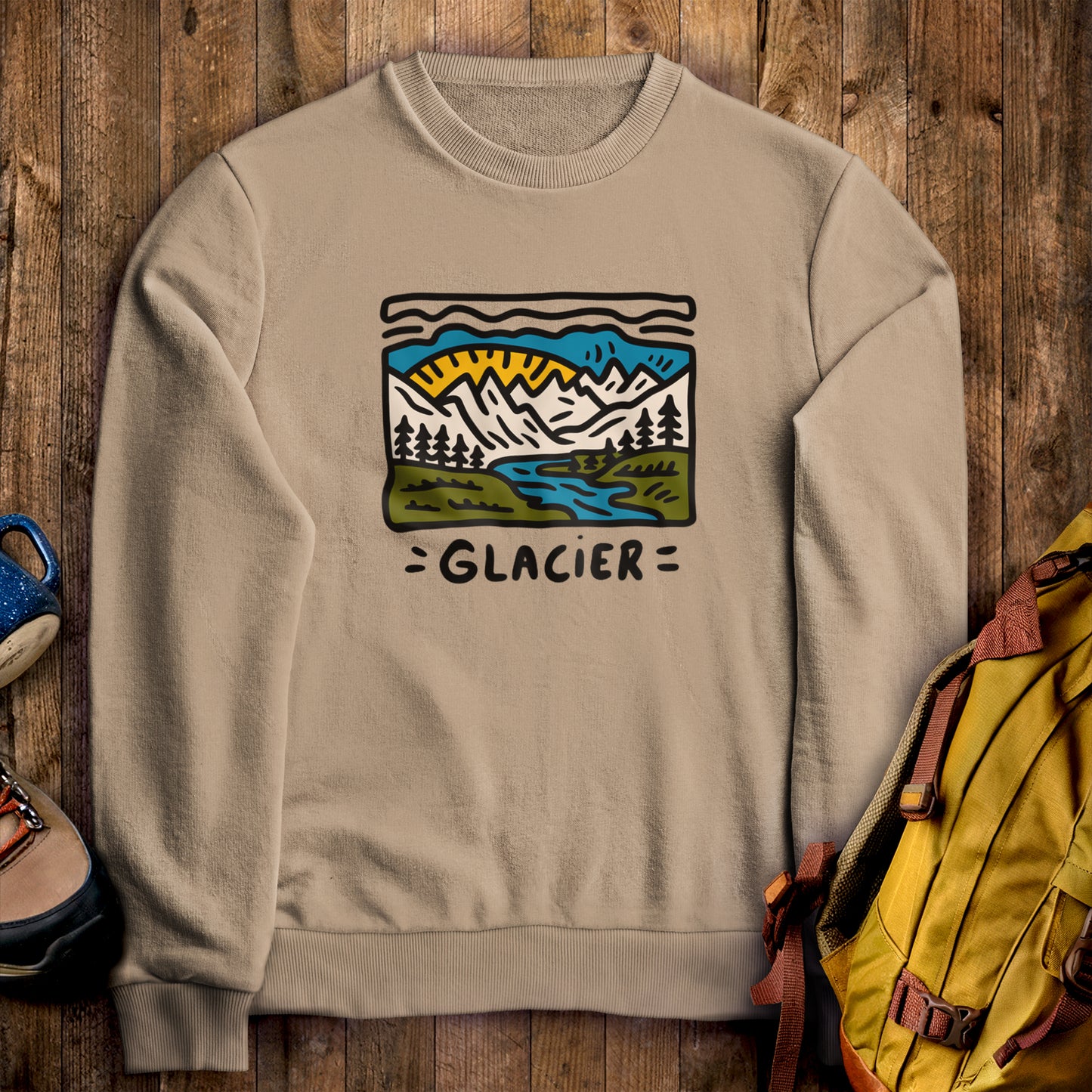 Glacier National Park Crewneck Sweatshirt Sand Adventure and Outdoors Themed Sweatshirt