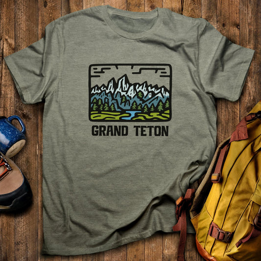 Grand Teton National Park T-Shirt Heather Military Green Adventure and Outdoors Themed T-Shirt