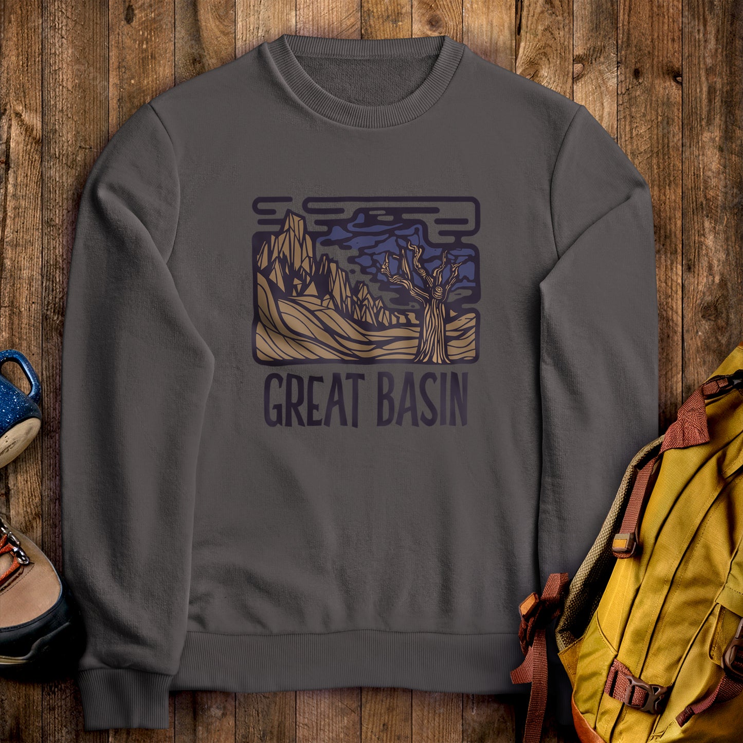 Great Basin National Park Crewneck Sweatshirt Charcoal Adventure and Outdoors Themed Sweatshirt
