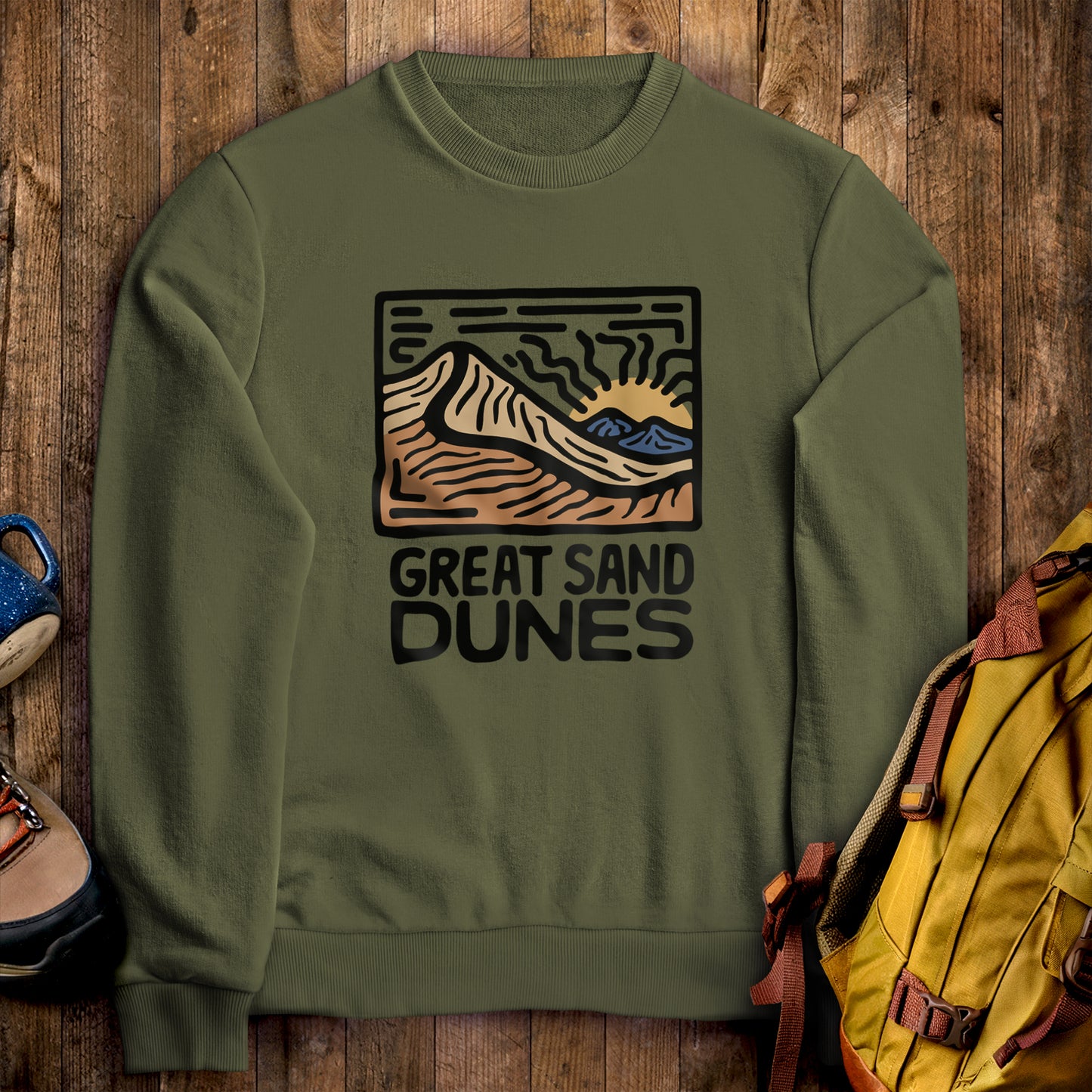 Great Sand Dunes National Park Crewneck Sweatshirt Military Green Adventure and Outdoors Themed Sweatshirt
