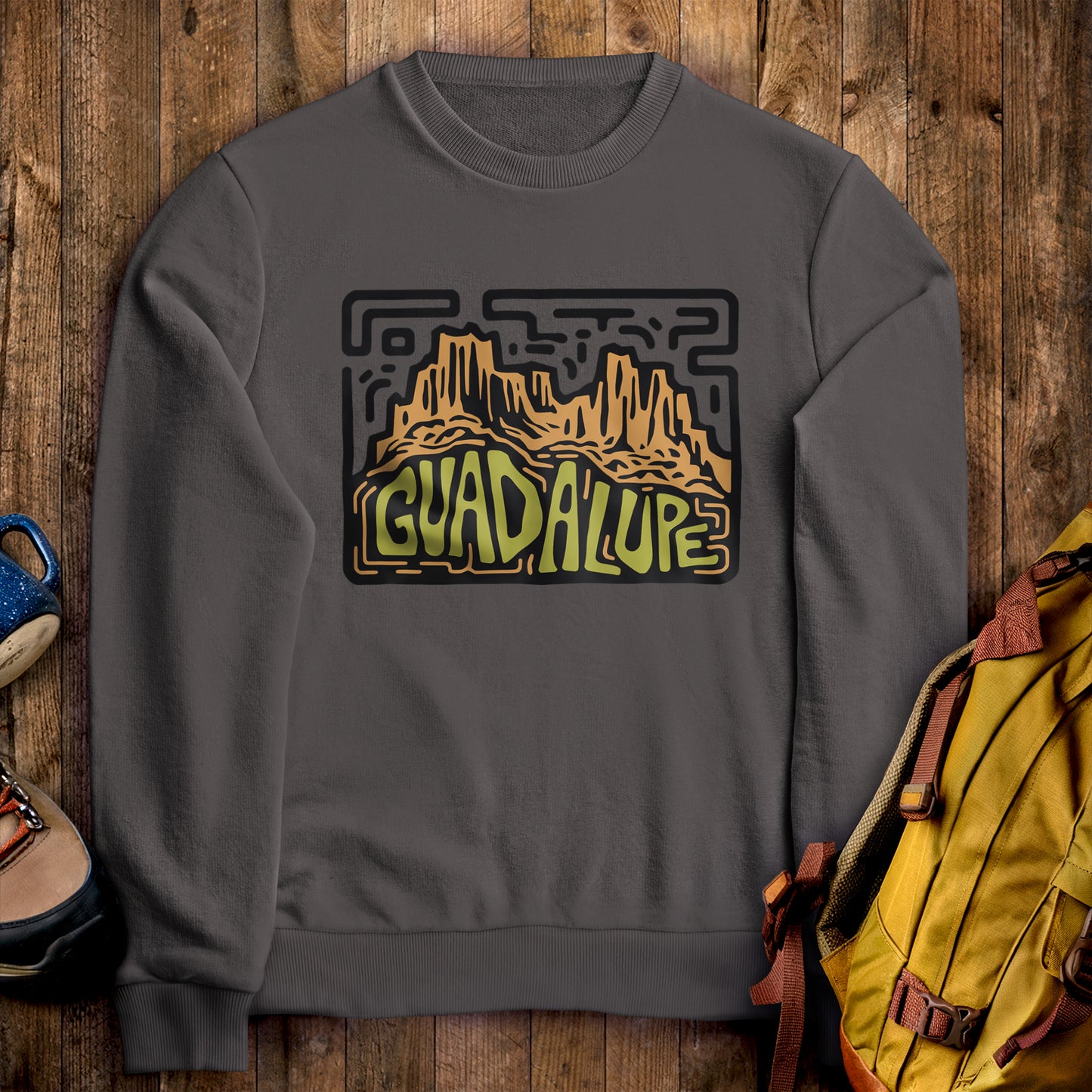 Guadalupe National Park Crewneck Sweatshirt Charcoal Adventure and Outdoors Themed Sweatshirt