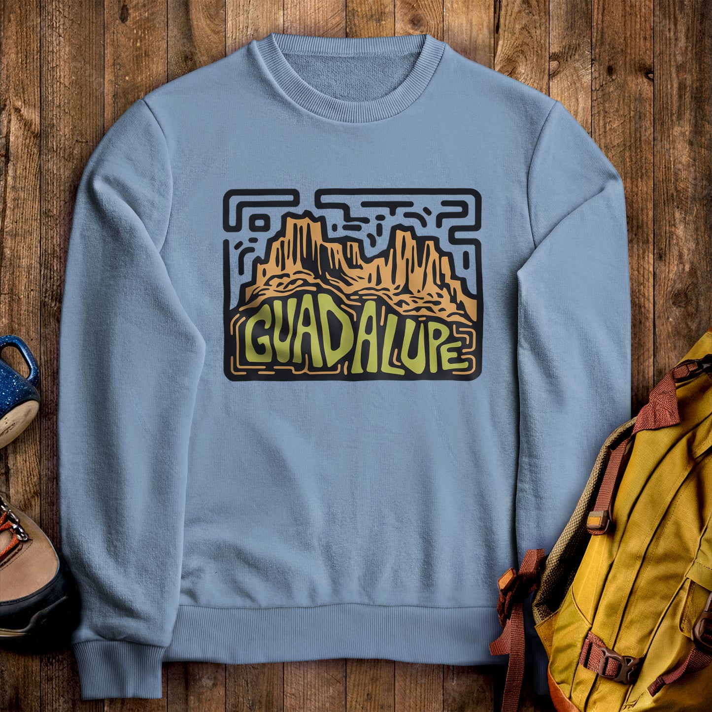 Guadalupe National Park Crewneck Sweatshirt Stone Blue Adventure and Outdoors Themed Sweatshirt