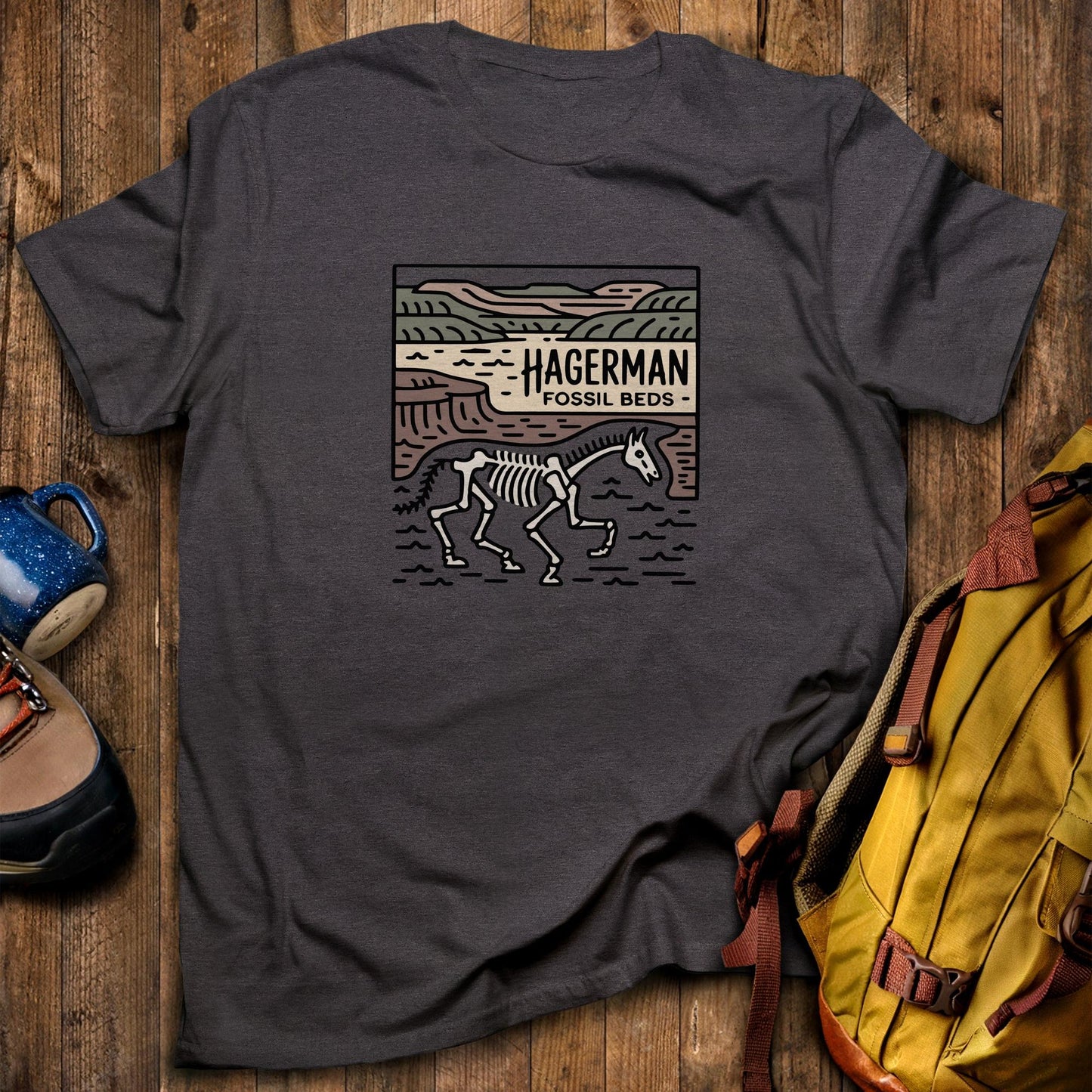 Hagerman Fossil Beds National Monument T-Shirt Dark Heather Adventure and Outdoors Themed T-Shirt