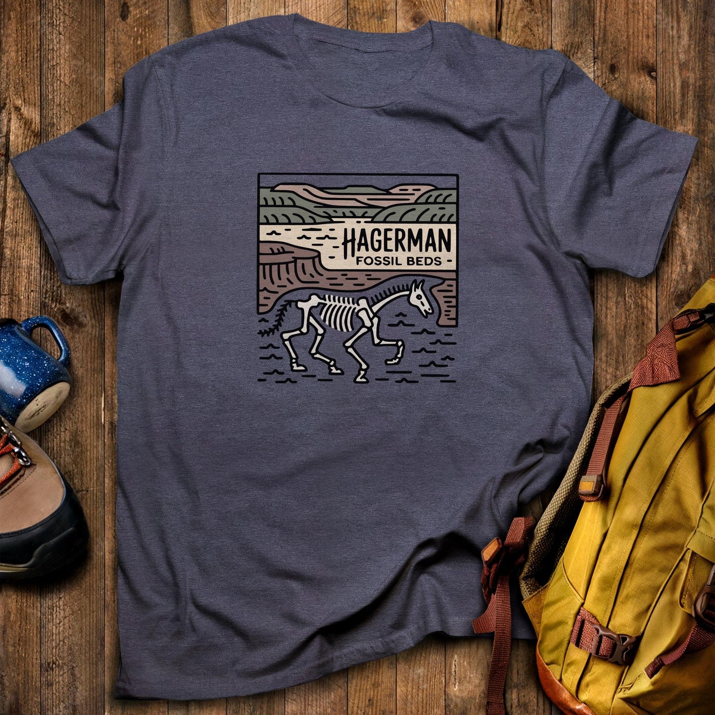 Hagerman Fossil Beds National Monument T-Shirt Heather Navy Adventure and Outdoors Themed T-Shirt
