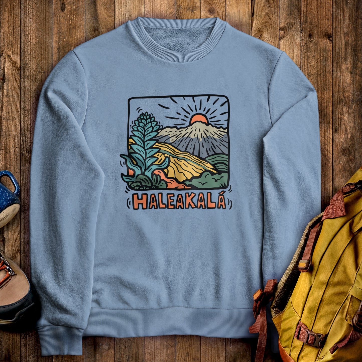 Haleakala National Park Crewneck Sweatshirt Stone Blue Adventure and Outdoors Themed Sweatshirt