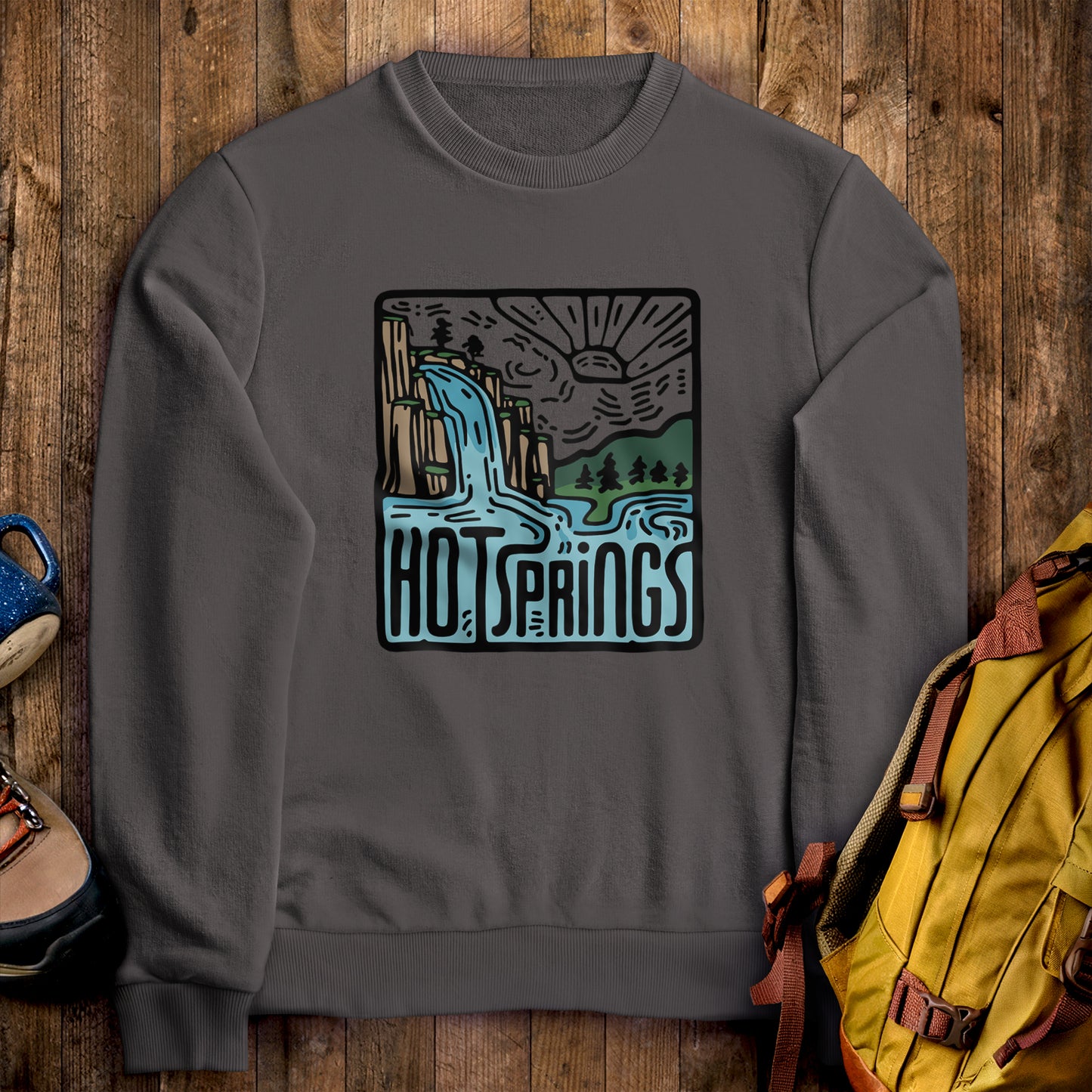 Hot Springs National Park Crewneck Sweatshirt Charcoal Adventure and Outdoors Themed Sweatshirt