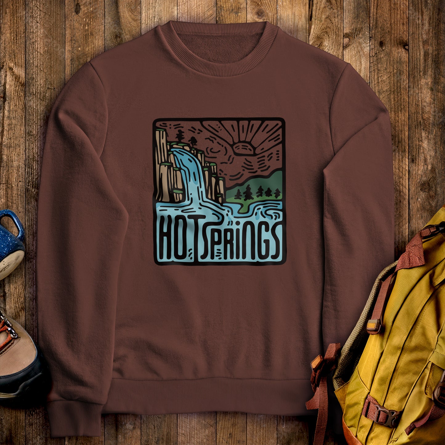 Hot Springs National Park Crewneck Sweatshirt Cocoa Adventure and Outdoors Themed Sweatshirt
