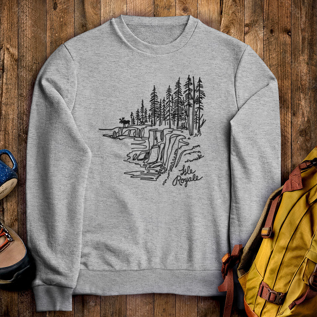 Isle Royale Line Drawing Crewneck Sweatshirt