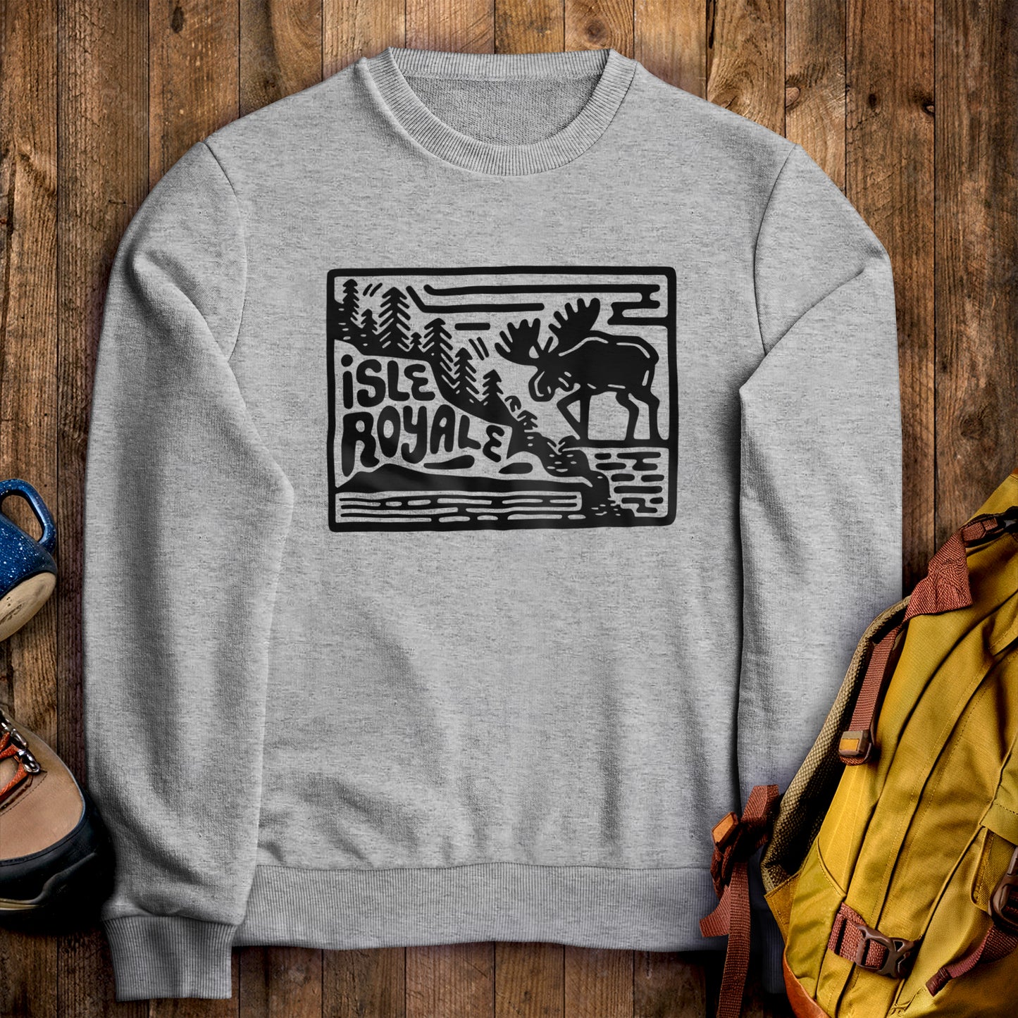 Isle Royale National Park Crewneck Sweatshirt Sport Grey Adventure and Outdoors Themed Sweatshirt