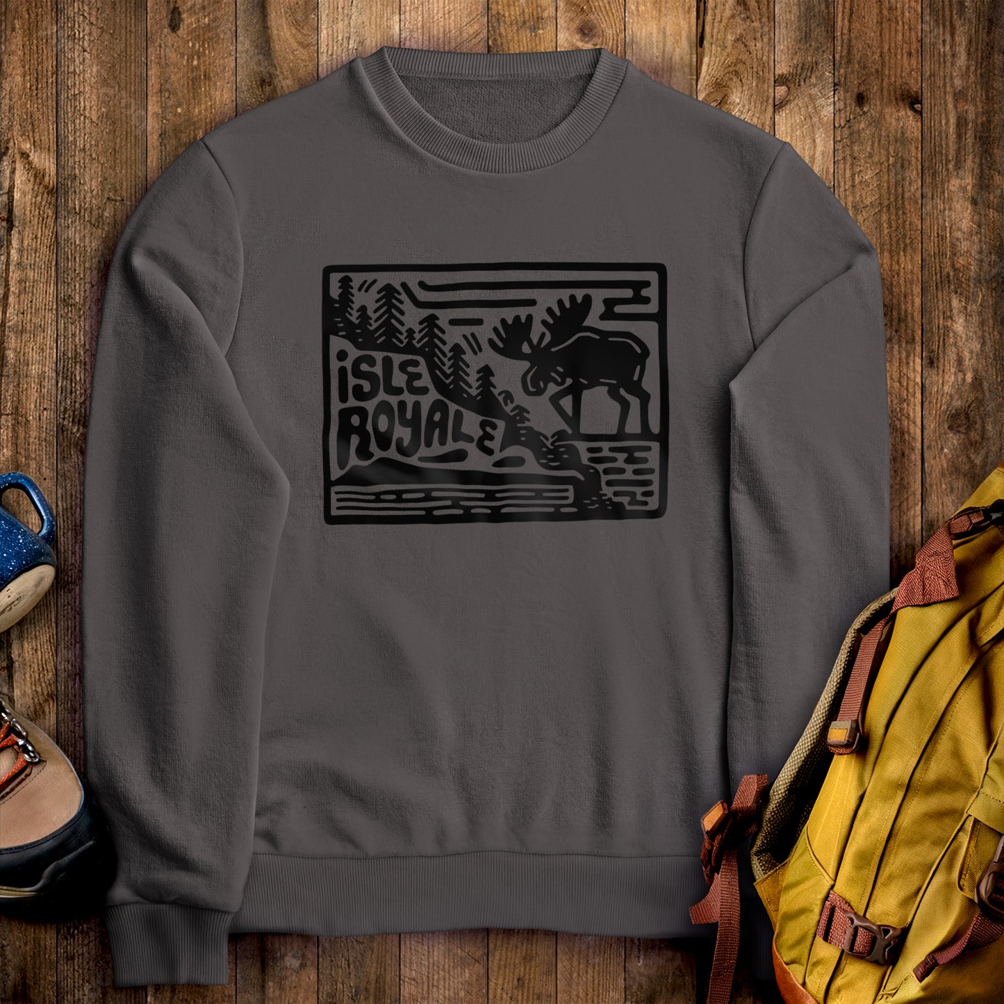 Isle Royale National Park Crewneck Sweatshirt Charcoal Adventure and Outdoors Themed Sweatshirt