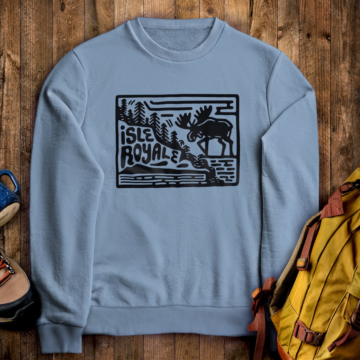 Isle Royale National Park Crewneck Sweatshirt Stone Blue Adventure and Outdoors Themed Sweatshirt