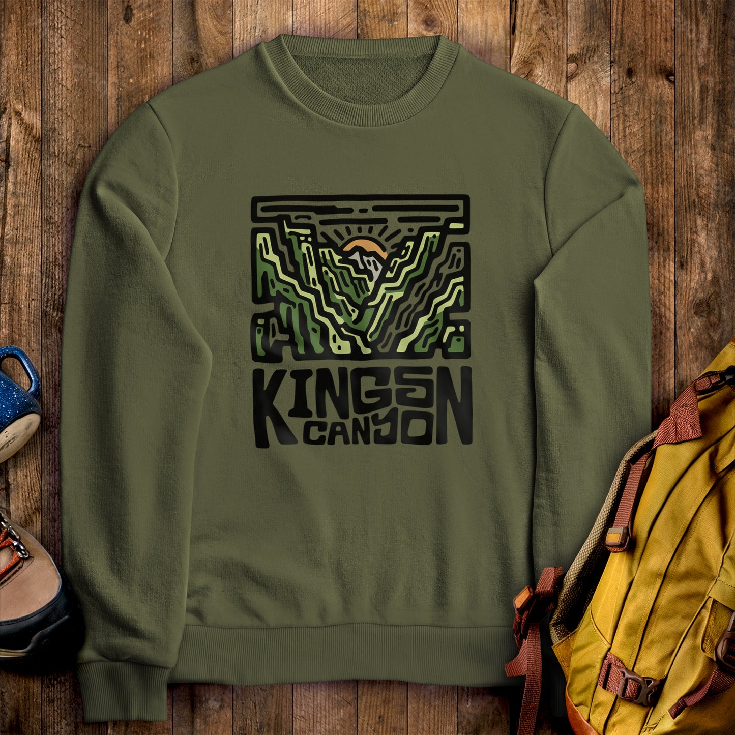 Kings Canyon National Park Crewneck Sweatshirt Military Green Adventure and Outdoors Themed Sweatshirt