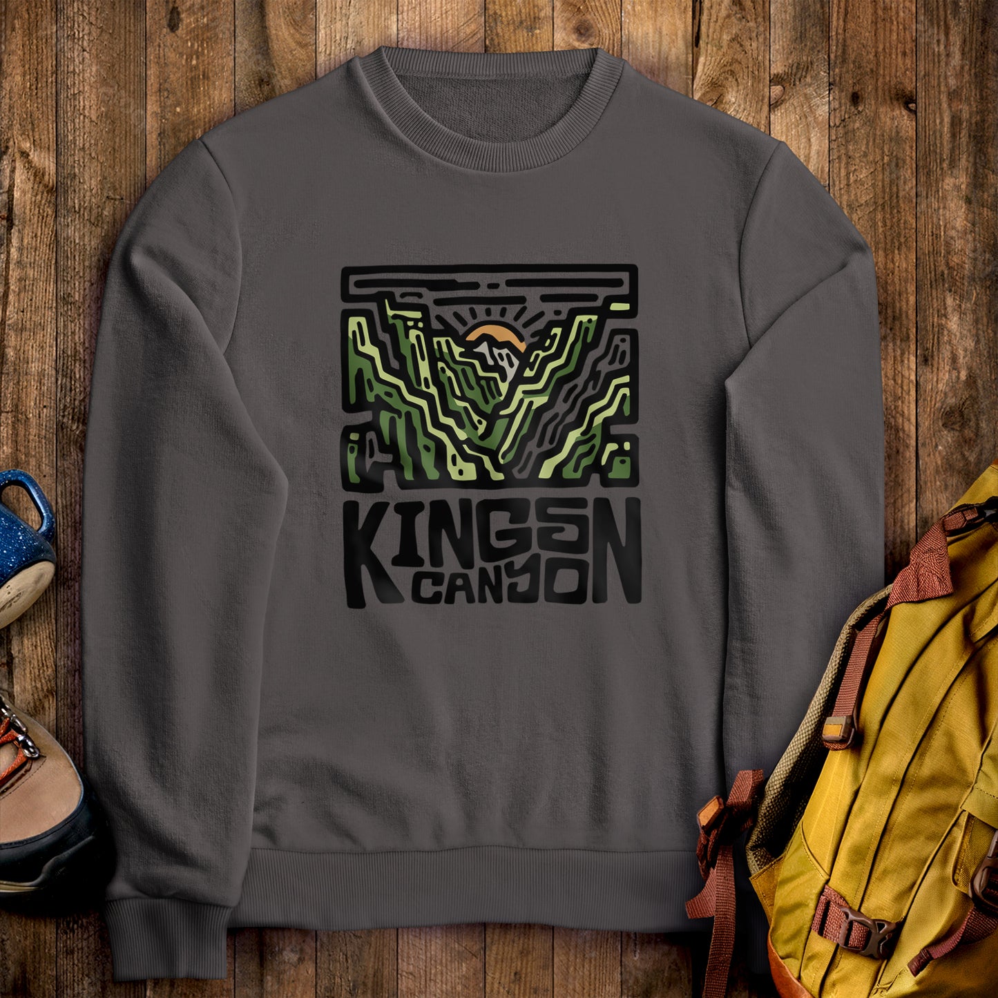 Kings Canyon National Park Crewneck Sweatshirt Charcoal Adventure and Outdoors Themed Sweatshirt