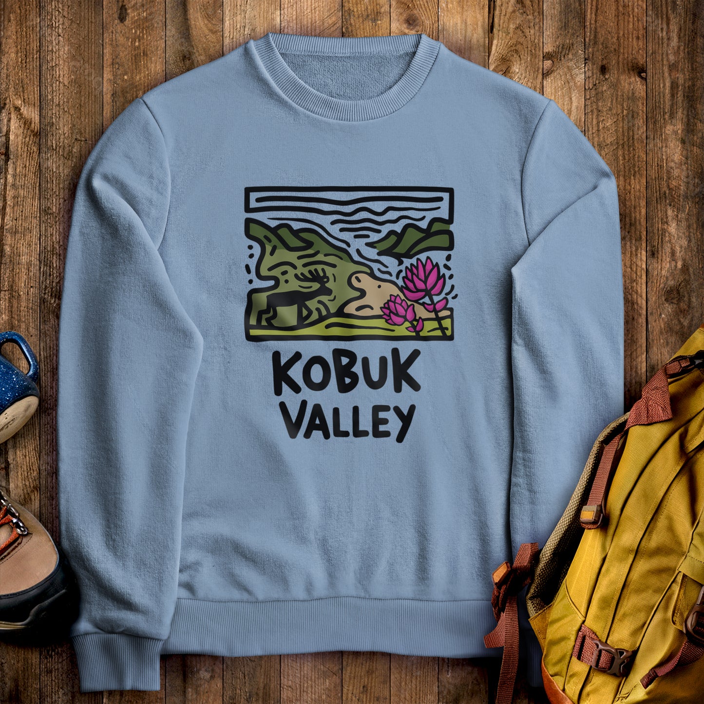 Kobuk Valley National Park Crewneck Sweatshirt Stone Blue Adventure and Outdoors Themed Sweatshirt