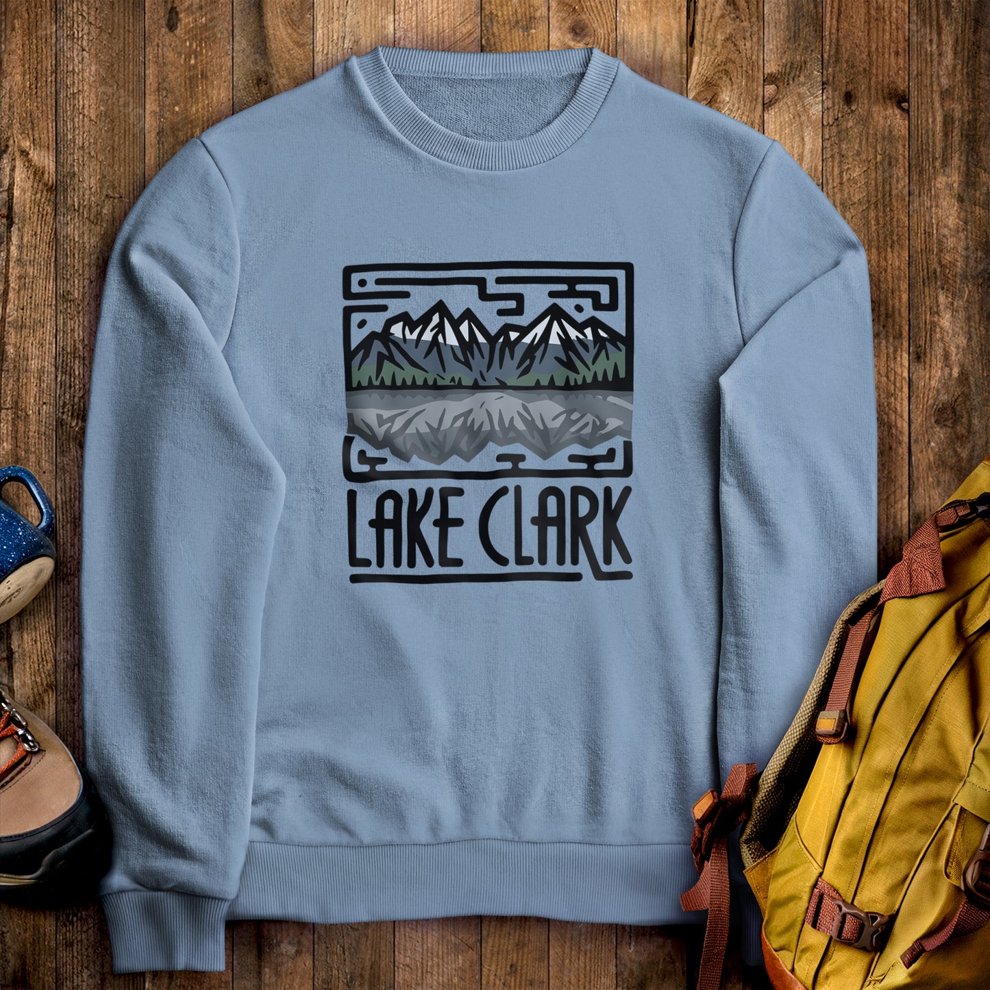 Lake Clark National Park Crewneck Sweatshirt Stone Blue Adventure and Outdoors Themed Sweatshirt
