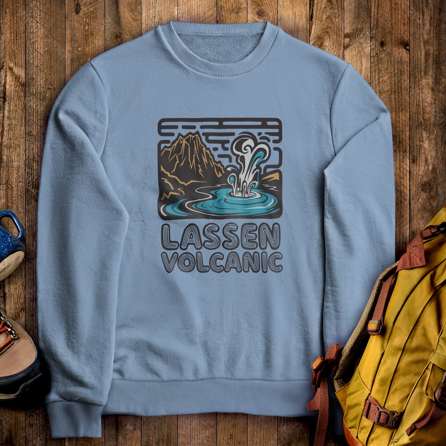 Lassen Volcanic National Park Crewneck Sweatshirt Stone Blue Adventure and Outdoors Themed Sweatshirt