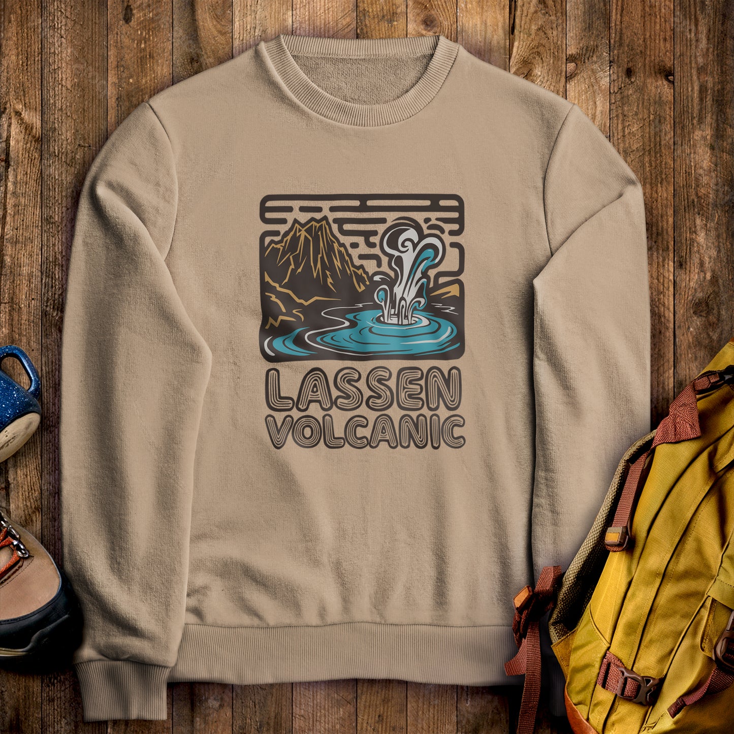 Lassen Volcanic National Park Crewneck Sweatshirt Sand Adventure and Outdoors Themed Sweatshirt