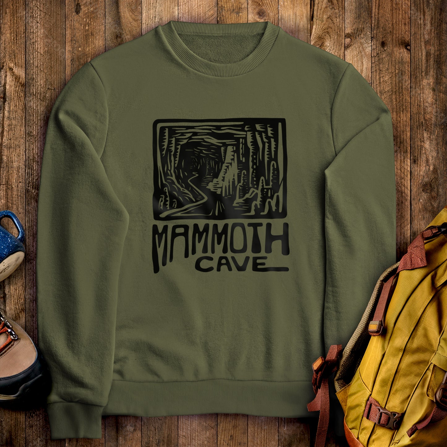 Mammoth Cave National Park Crewneck Sweatshirt Military Green Adventure and Outdoors Themed Sweatshirt