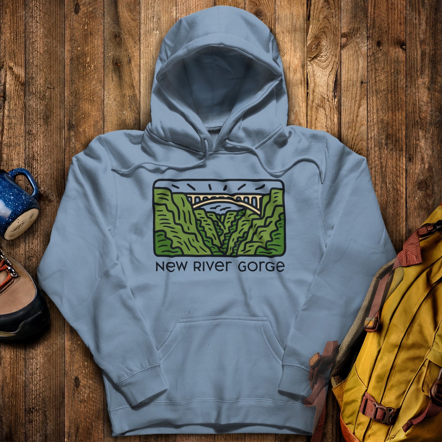 New River Gorge National Park Hoodie Stone Blue Adventure and Outdoors Themed Hoodie