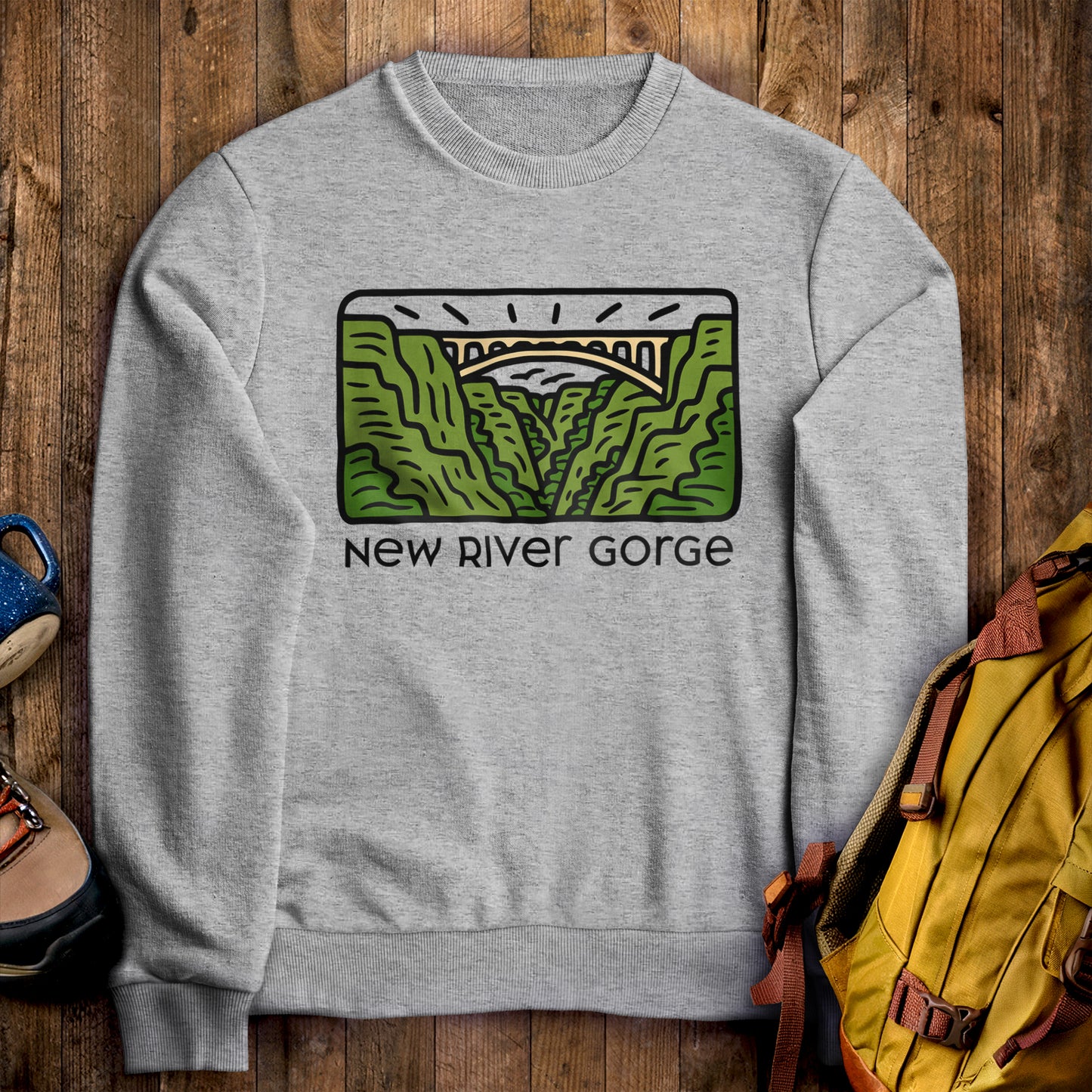 New River Gorge National Park Crewneck Sweatshirt Sport Grey Adventure and Outdoors Themed Sweatshirt