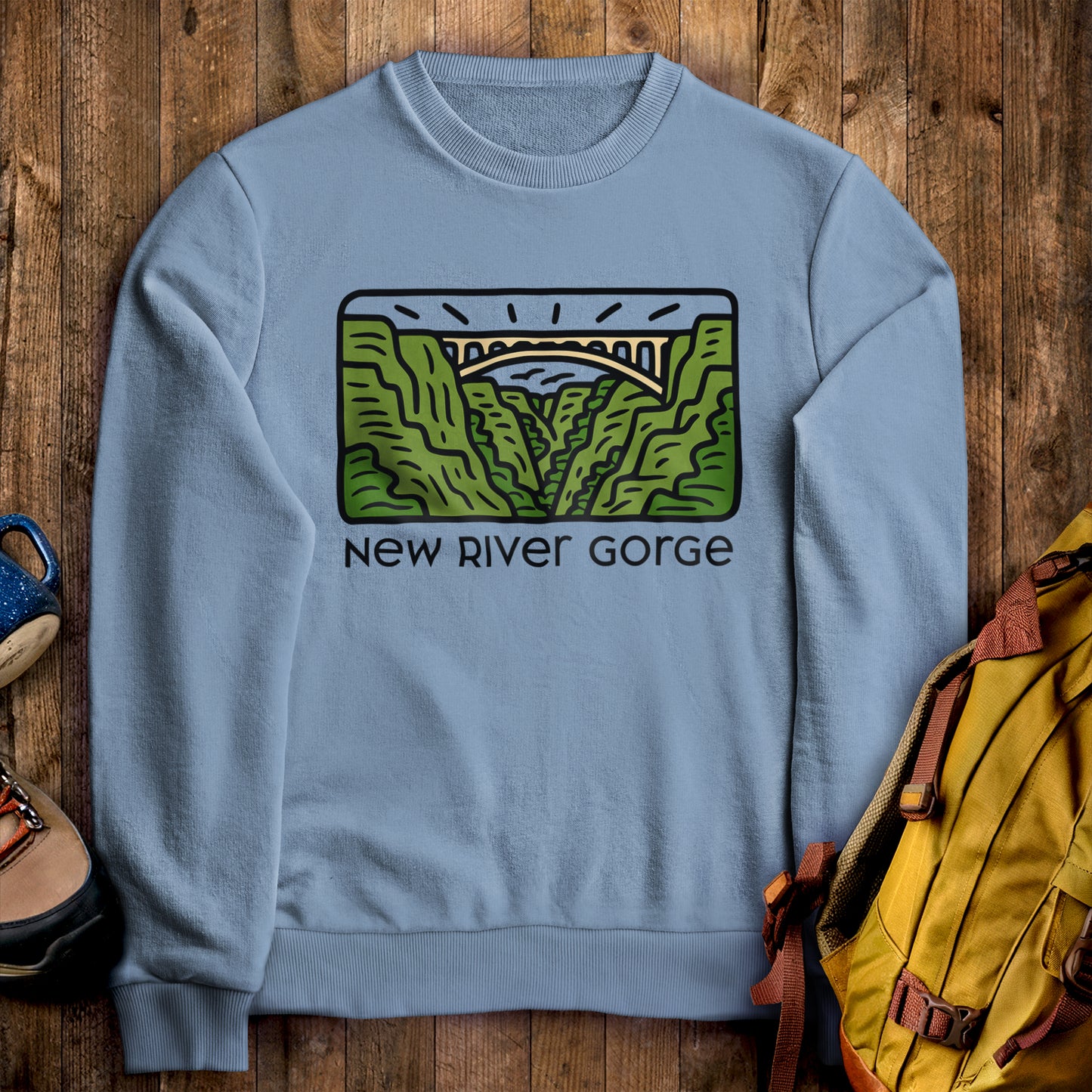 New River Gorge National Park Crewneck Sweatshirt Stone Blue Adventure and Outdoors Themed Sweatshirt