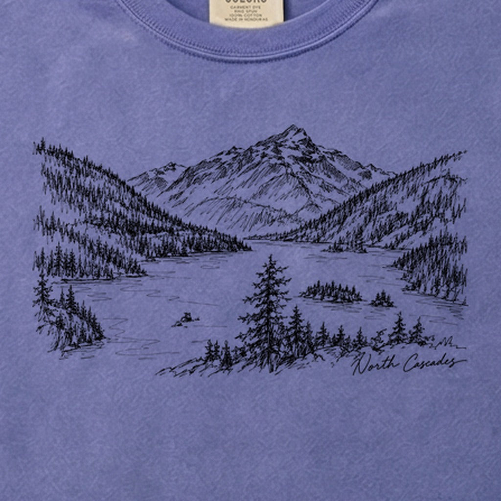 North Cascades Line Drawing Cotton T-Shirt